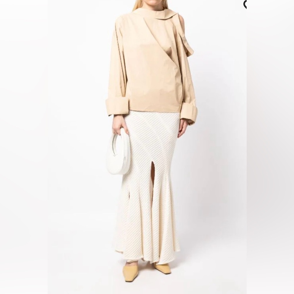 Waffle-knit pleated midi skirt in cream Size 40 (US size Med) NWT